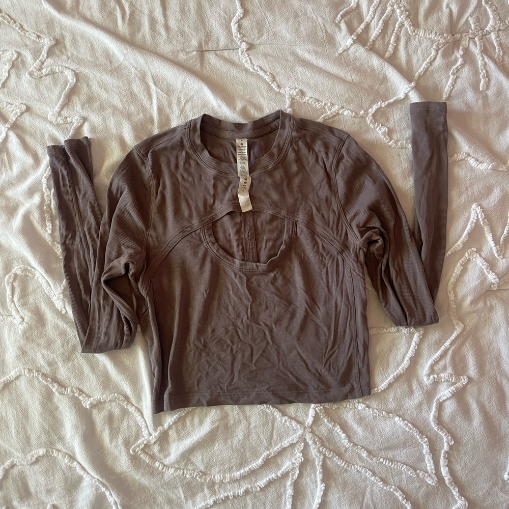 Purple Lululemon Cropped Long Sleeve Top Chest Cutout -  Size 6